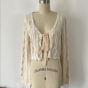 NWT Zara Cream Long Sleeve Tie-Front Cardigan